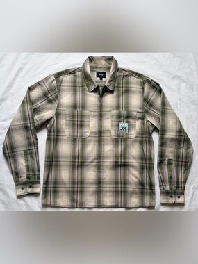 HUF Fillmore Plaid Shacket in Olive Green, size M